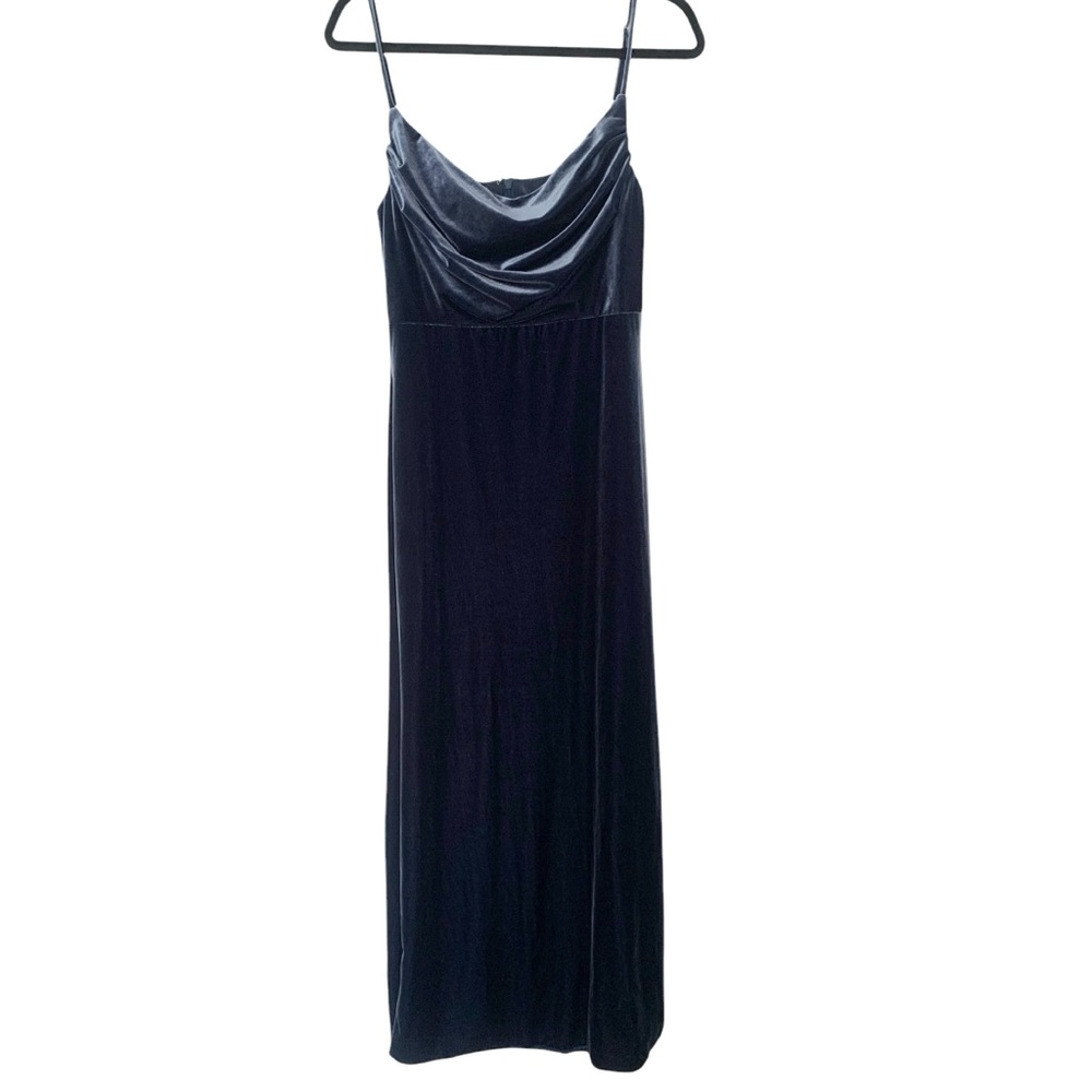 Revelry size 8 blue/gray drape neckline velvet bridesmaid formal prom maxi dress